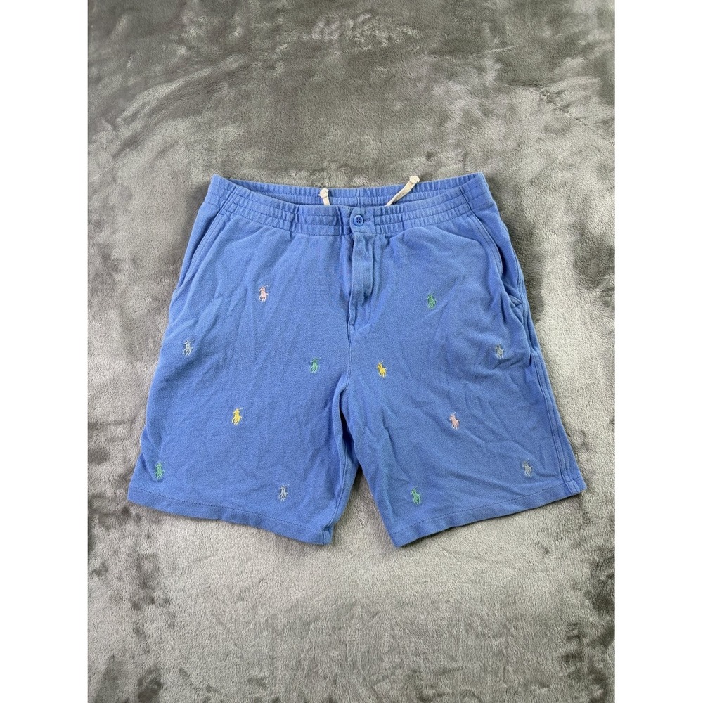 Polo Ralph Lauren Boys XL 18-20 Blue Pique Multi Pony Embroidered Shorts AOP